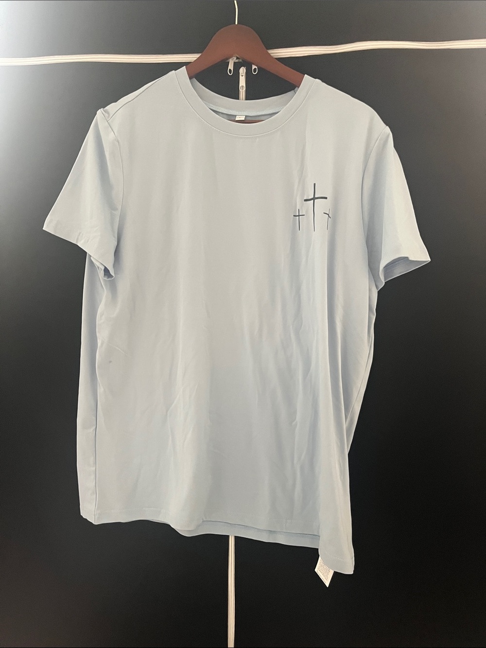 SHEIN Light Blue Short Sleeve Crewneck Tee with Cross Detail